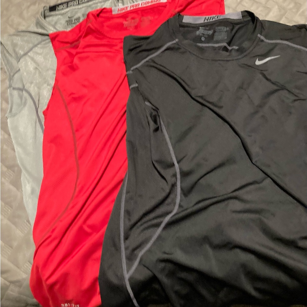 Nike Pro Combat Red, Black, and Gray Compression Shirts—Set of Three